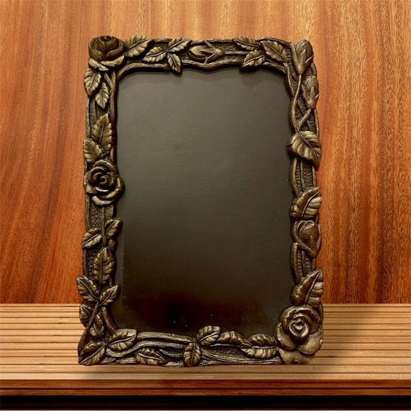 Ornate Picture Frame Bronze Tone Roses Art Nouveau Design Cast Metal 4.25”x5.75” - Picture 1 of 7